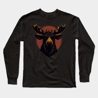 Grunge Moose with Sunglasses Long Sleeve T-Shirt